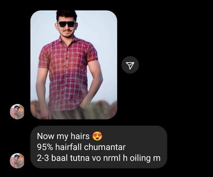 Customer testimonial showcasing the effectiveness of Tera Herbals and Hairfall Solutions hair care products for hair fall reduction and hair regrowth.