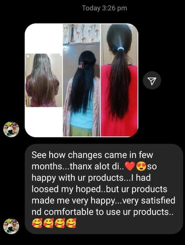 Satisfied customer sharing positive feedback on Tera Herbals and Hairfall Solutions hair fall control and hair regrowth products.
